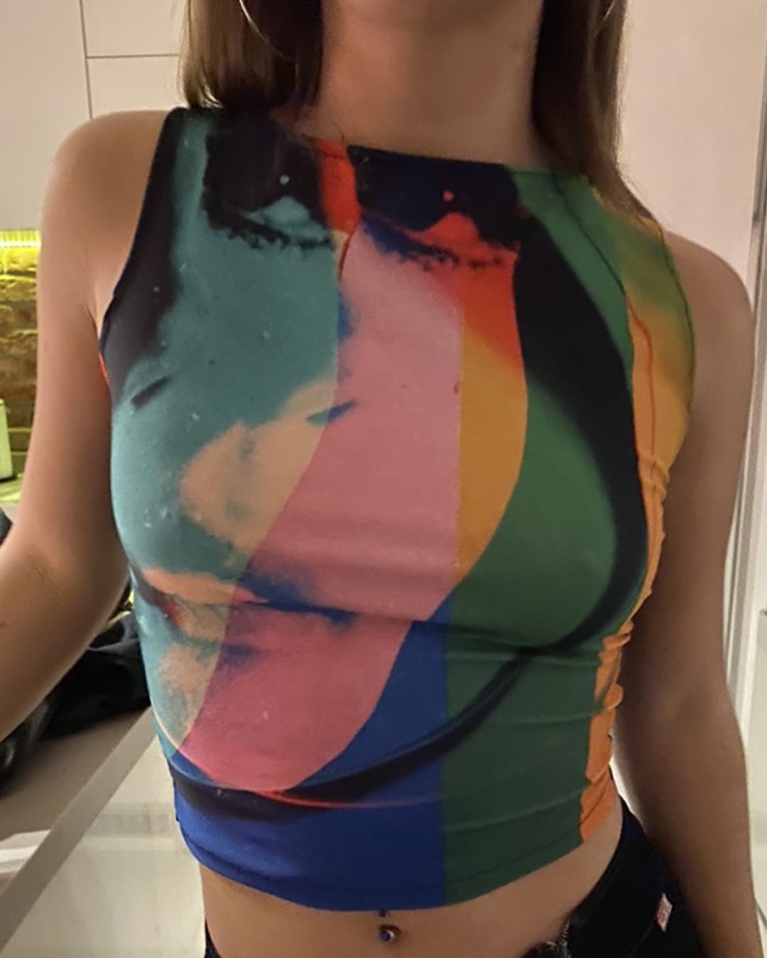 FashionV-FashionV Multicolor Printed Round Collar Tank Top