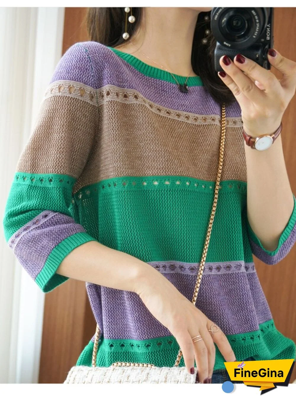 Fashion Tops Women O-Neck T-shirt Knitted Pullover Women Loose Hollow Bottoming Shirt Oversized Sweater Women's Clothing