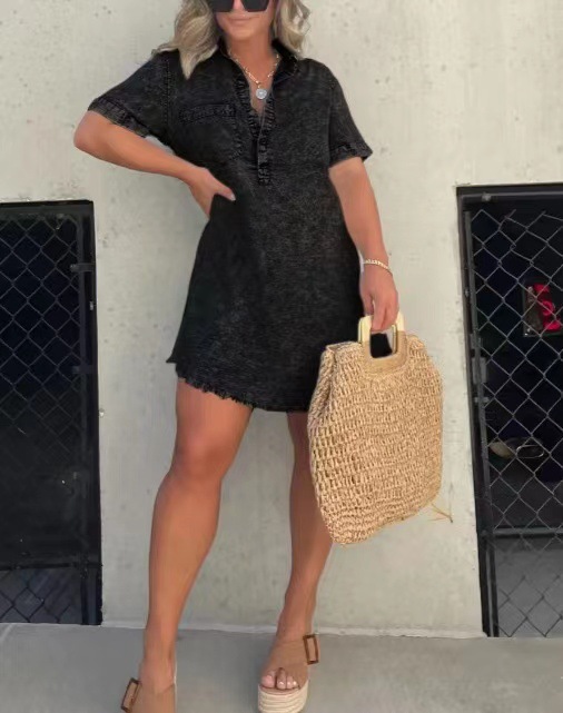 NEW WOMEN'S WASHED SHIRT DRESS-RoviStyle:luchamp