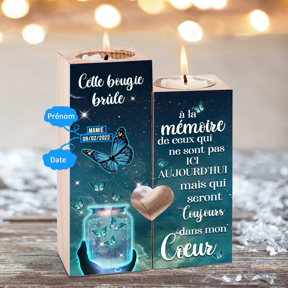 Bougeoir en Bois Commémoratif 1 Prénom Personnalisé avec Date sans bougie