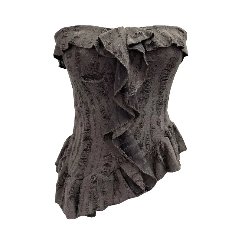 Uveng Real Shooting Wasteland Wind Thoracic Thoracic Do Old Hole Irregular Lotus Leaf Side Vest Millennial Babes Sleeveless Top 9228