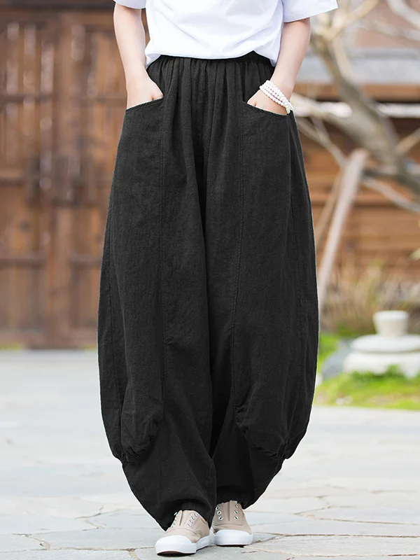 7 Colors Casual Wide Leg High Waisted Solid Color Linen Pants
