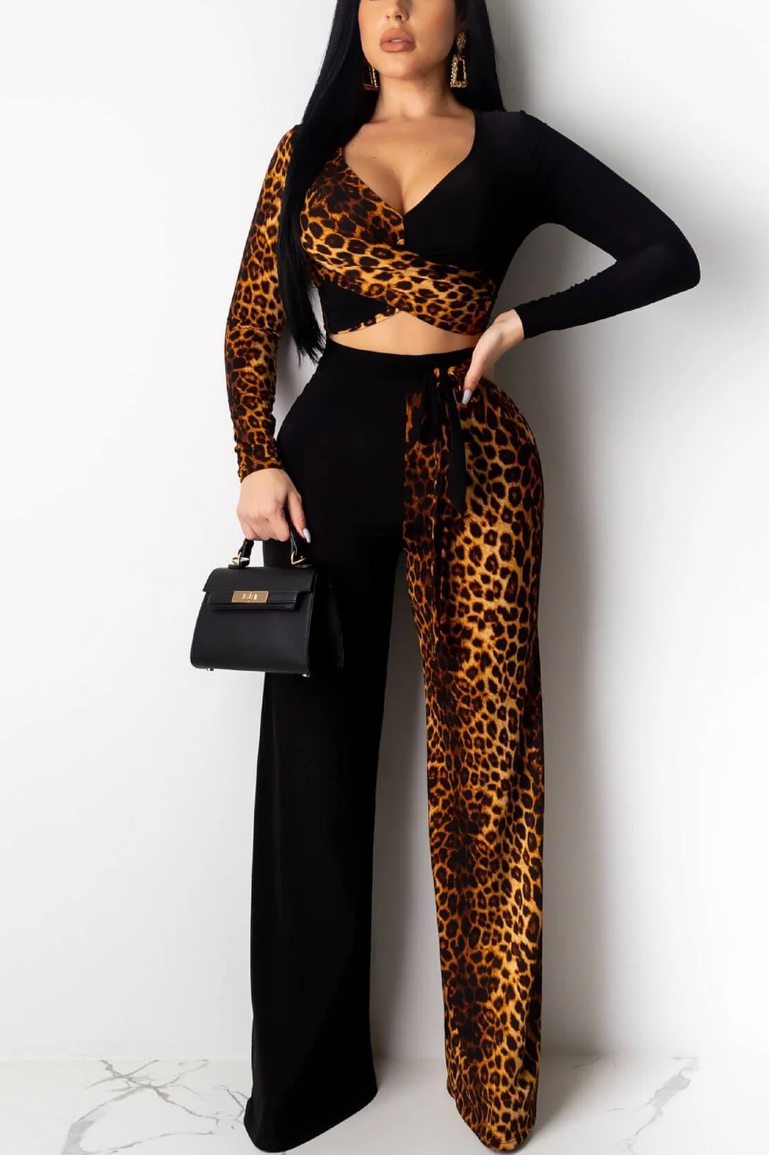 Sexy Brown Leopard Print Two Piece