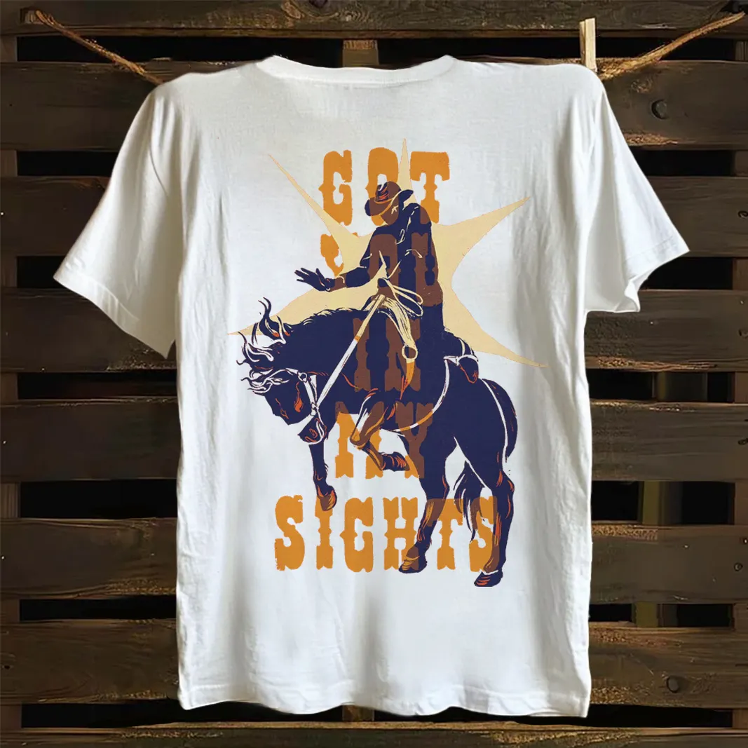  Cowboy Graphic Tee - "Got No Sights" Western Design for Men