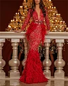 Women's V-neck Red Sequin Evening Dress