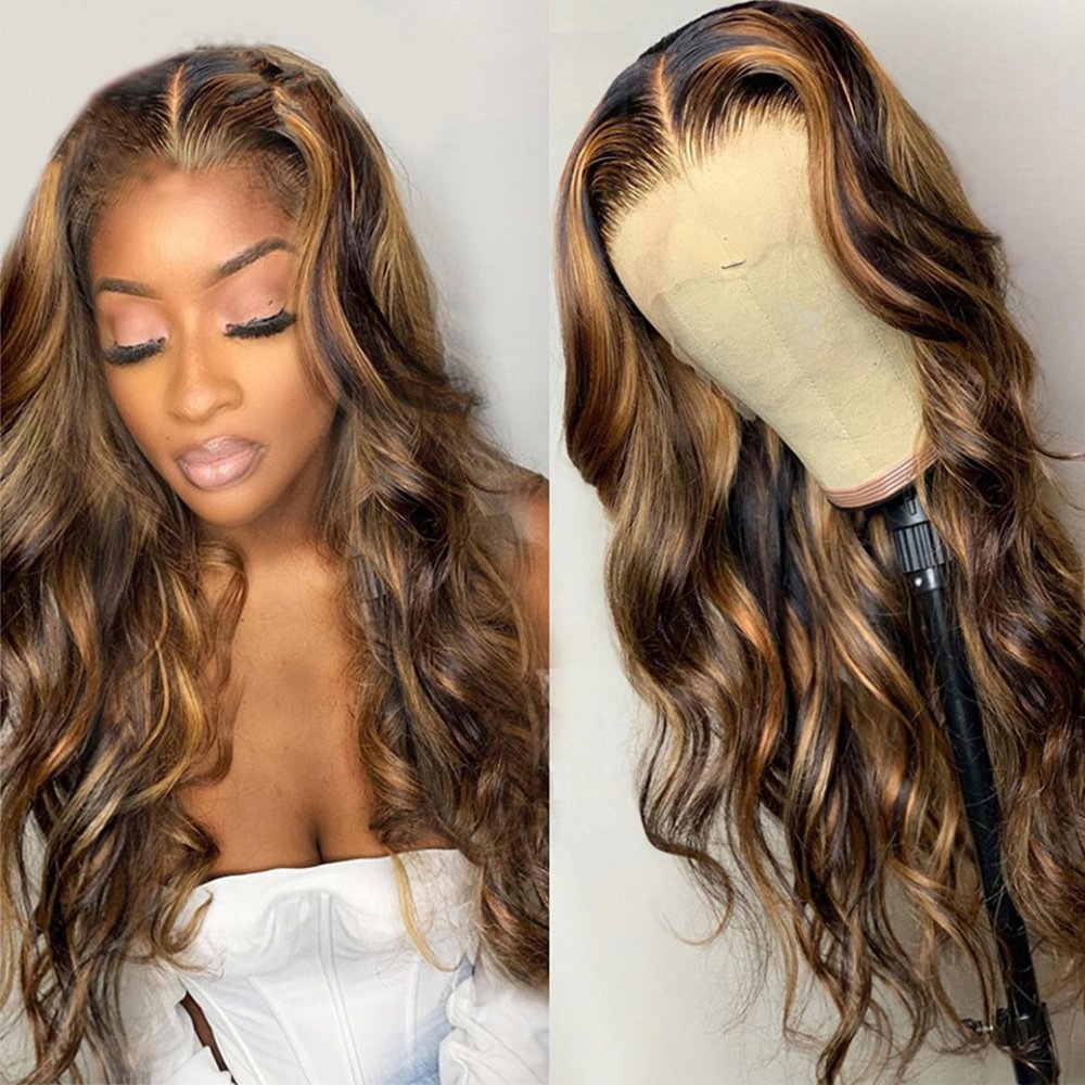 Highlight Long Wigs Brown Body Wave Hair US Mall Lifes