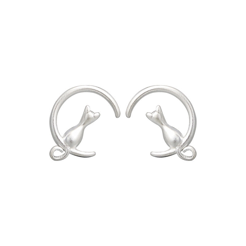 1 Pair 925 Sterling Silver Moon Cat Ear Studs