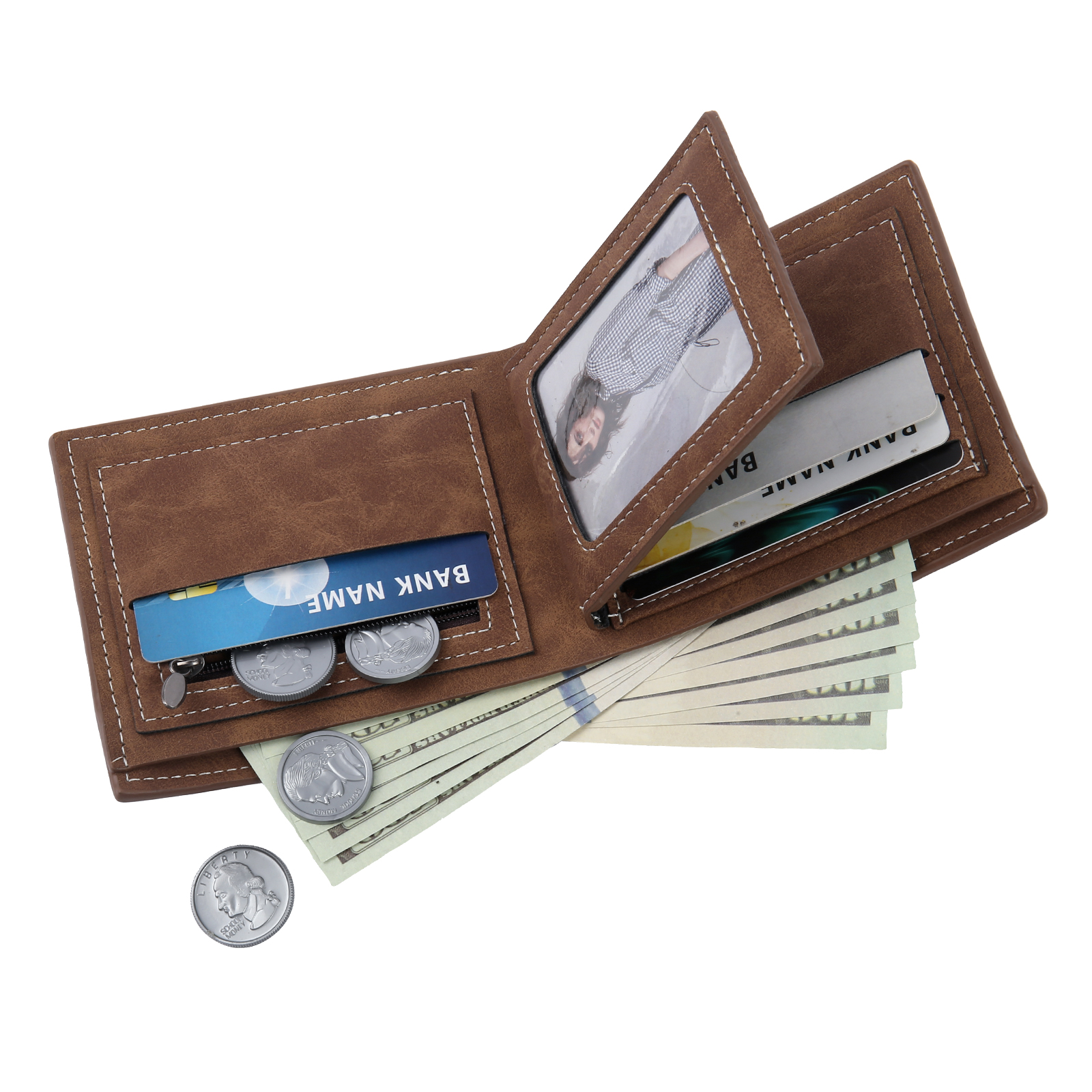 Portafoglio in PU pelle da uomo 1 nome 1 lettera e 1 foto personalizzabili regalo per uomo