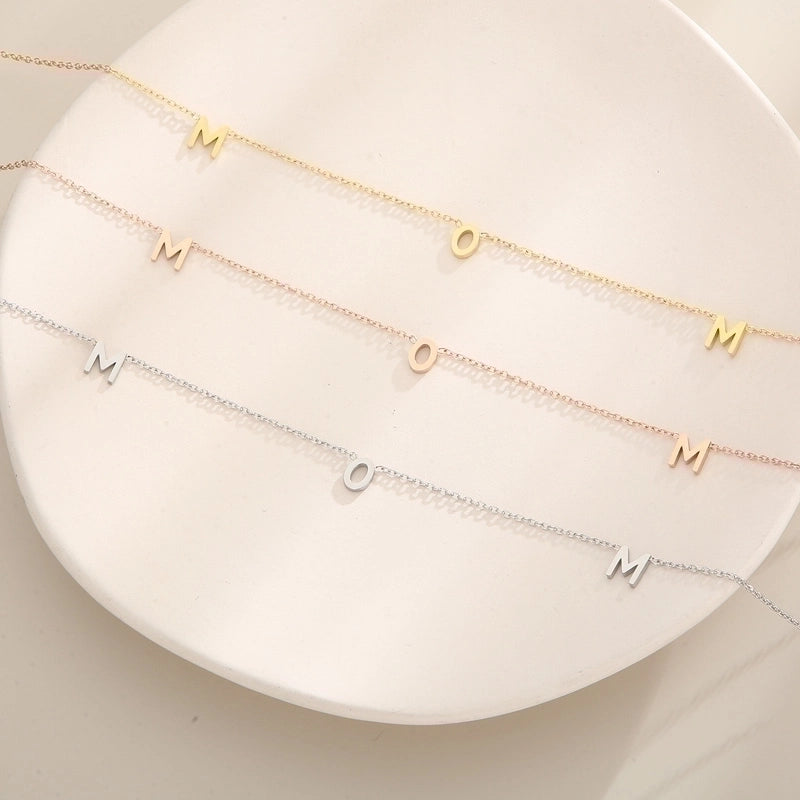 Stainless Steel 18K Gold Plated MAMA Minimalist Plating Solid Color Necklace