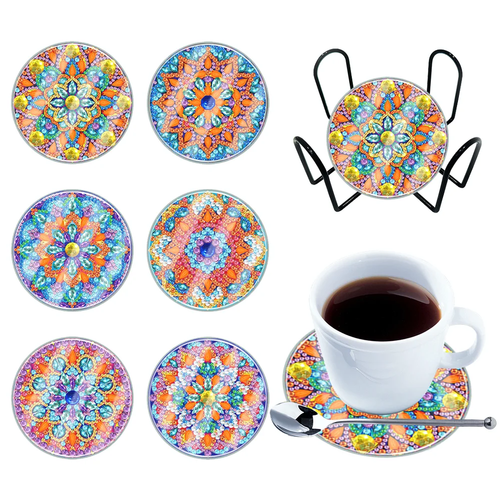 [Upgrade - Waterproof Coaster]6pcs DIY Mandala Coaster Set Holiday Christmas for Adults and Beginners(With Covers)