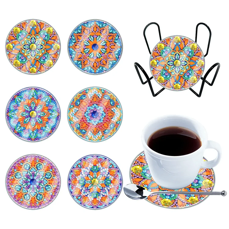 6pcs Diamond Art Crafts Classic Mandala DIY Coaster Set for Adults and Beginners