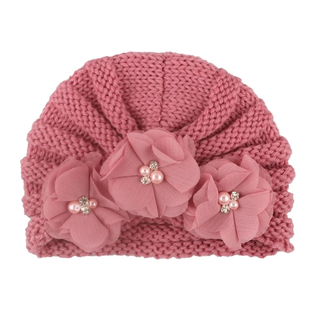 2019 Baby Accessories Clothing Infant Baby Girl Boy Winter Beanie Flower Warm Cap Crochet Knitted Pearls Hat Turban