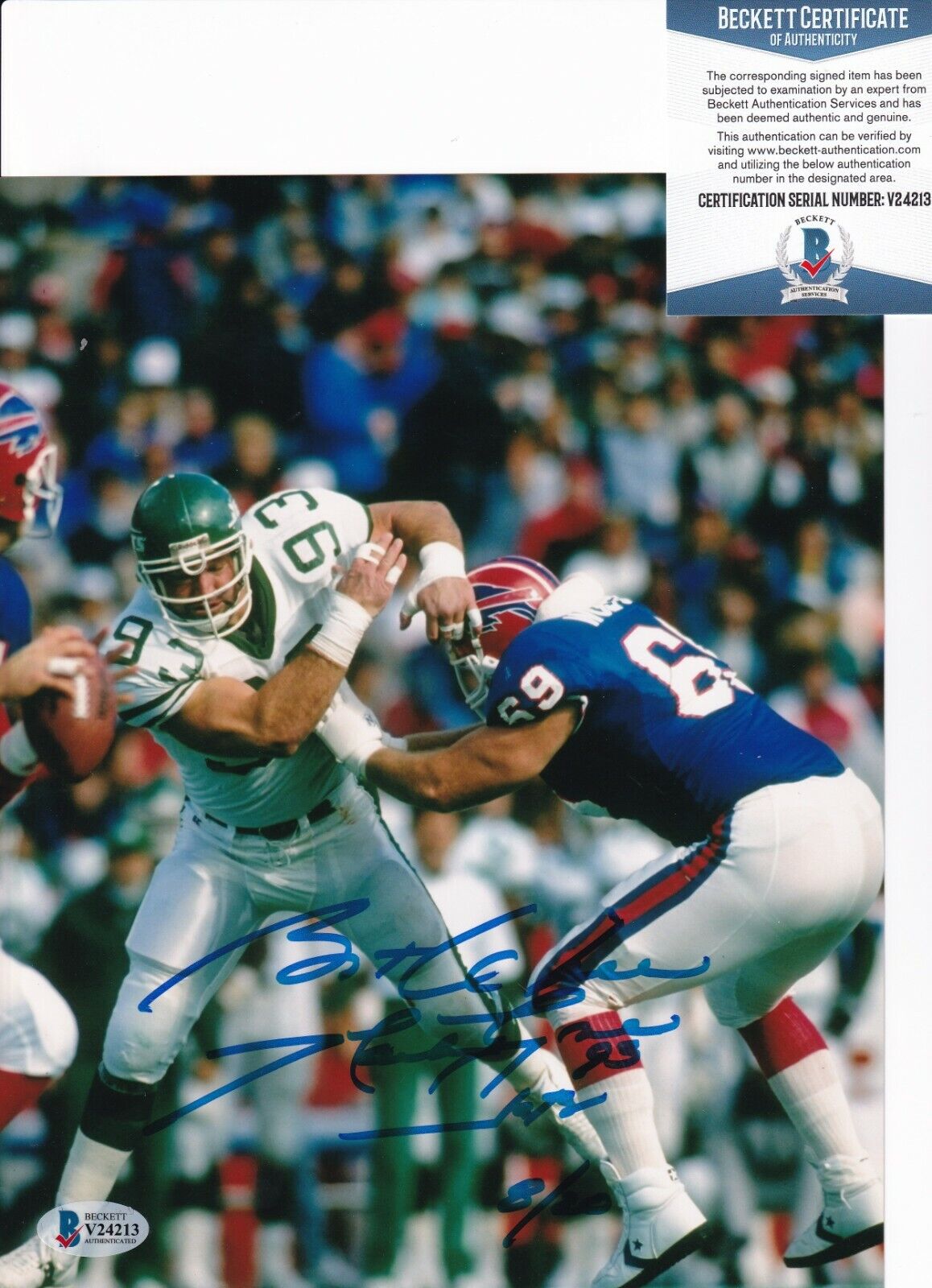 MARTY LYONS signed (NEW YORK JETS) autographed 8X10 Photo Poster painting BECKETT BAS V24213