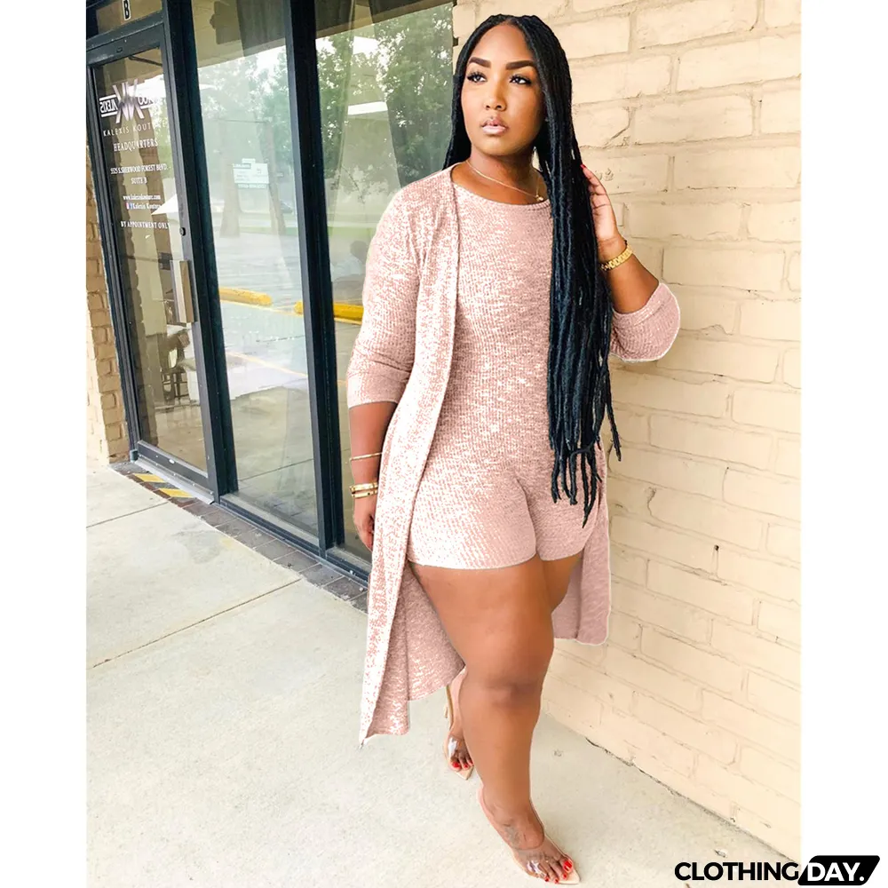 Fashion casual women's clothing Ribbed jumpsuitb + cape two-piece set