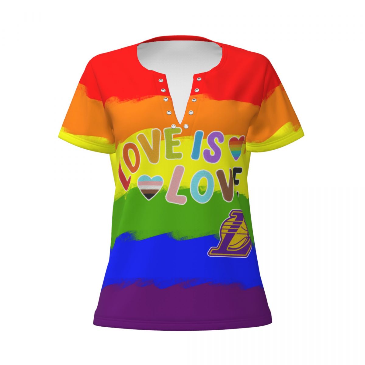Los Angeles Lakers Love Pride Women's Summer Tops V Neck T-Shirt
