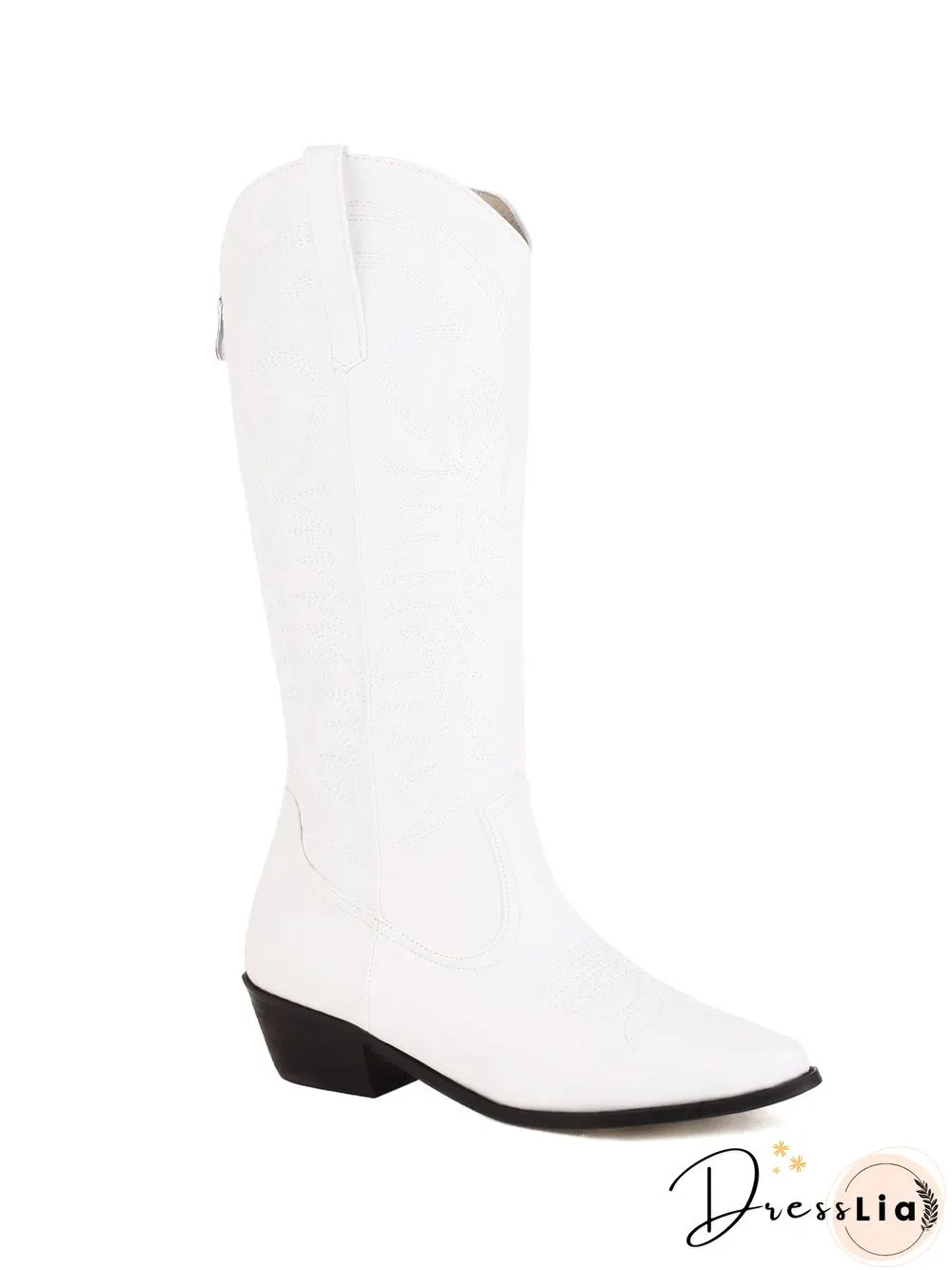 Embroidered Panel Plush Warm Pointed-Toe Cowboy Boots