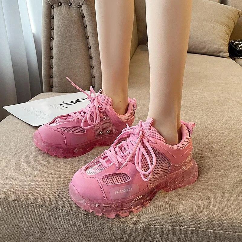 Height Increasing Chunky Sneakers Women 2021 New Colorful Girls Pink Shoes Bright Green Fashion Casual Dad Shoes Female Footwear
