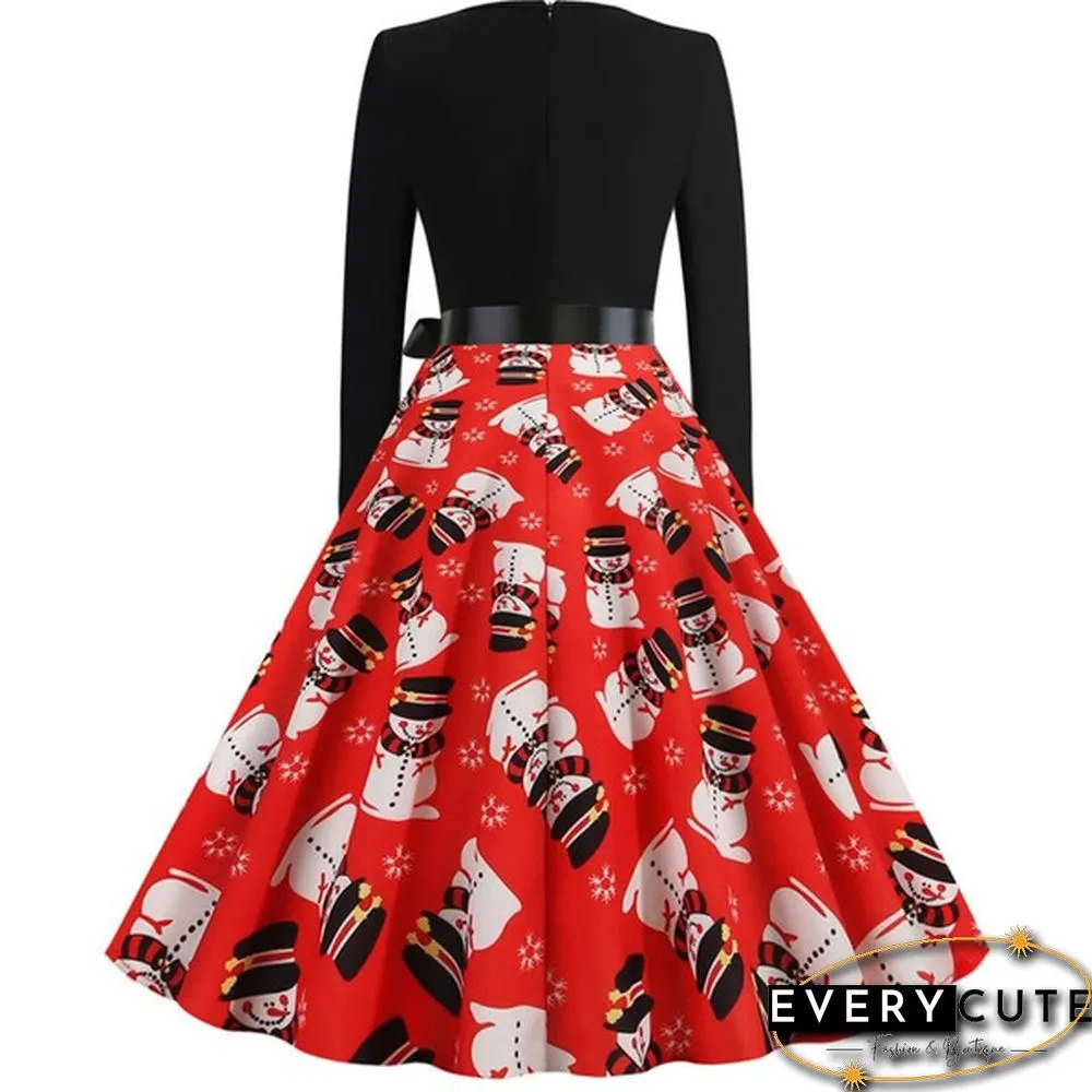 Christmas Prom Dress-Bow Style Santa Claus Print Swing`