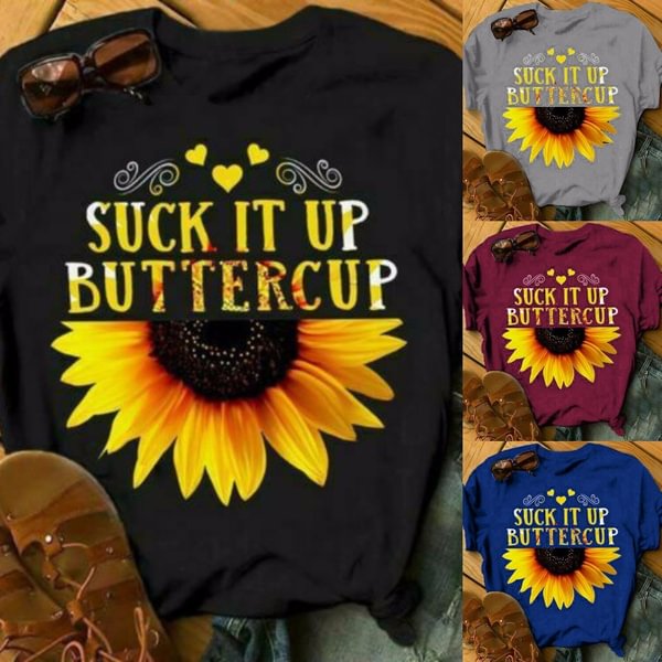 New Women's Fashion Sunflower Graphic Tee Tops Summer Casual Short Sleeve Round Neck T-Shirts - BlackFridayBuys