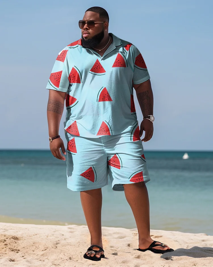 Men's Plus Size Watermelon Beach Hawaiian Two-Piece Set
