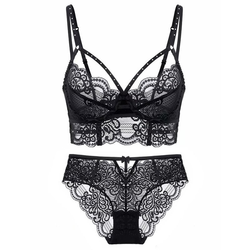 CINOON Top Classic Bandage Bra Set Lingerie Push Up Brassiere Lace Underwear Set Sexy Embroidery Panties For Women underwear