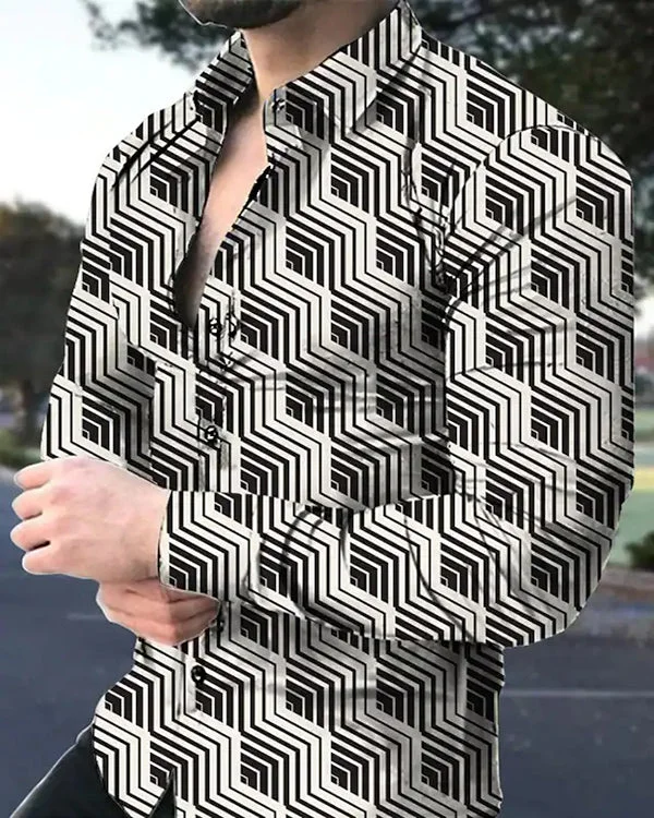 Men's Check Street Casual Button Long Sleeve Top