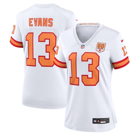 Women's '76 Tampa Bay Buccaneers #13 Mike Evans  White 50th Season Game Jersey