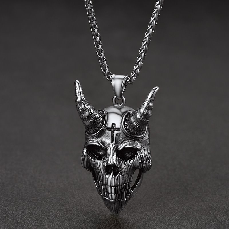 Gothic Stainless Steel Skull Goat Necklace Devil Pendant for Men