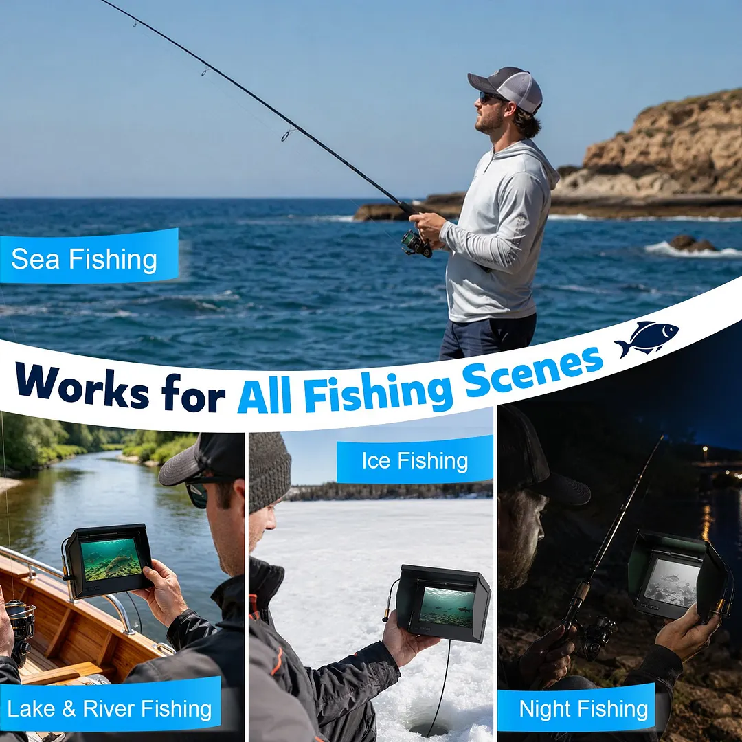 BEBANG Underwater Fishing Camera, 5" Ips, 8000mAh Ice Fishing Camera, 220&deg;Wide Angle, Portable Fish Finder 65.6ft Cable for Ice Lake Boat Kayak Fishing