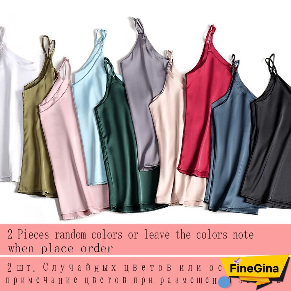 Spaghetti Strap Top Women Halter V Neck Basic White Cami Sleeveless Satin Silk Tank Tops Women'S Summer Camisole Plus Size