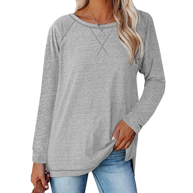 Crew Neck Plain Loose Tops