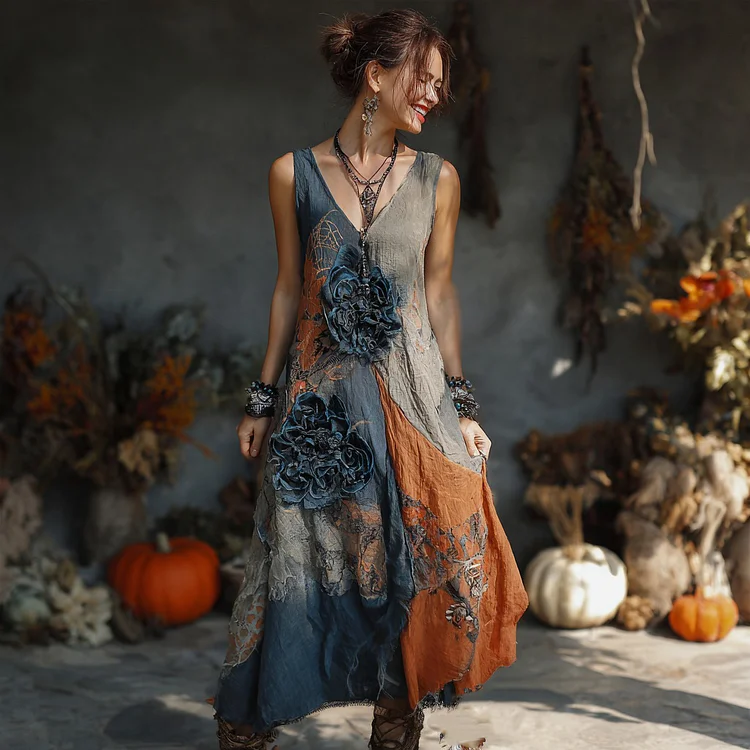 Women's Halloween Floral Sleeveless Dress