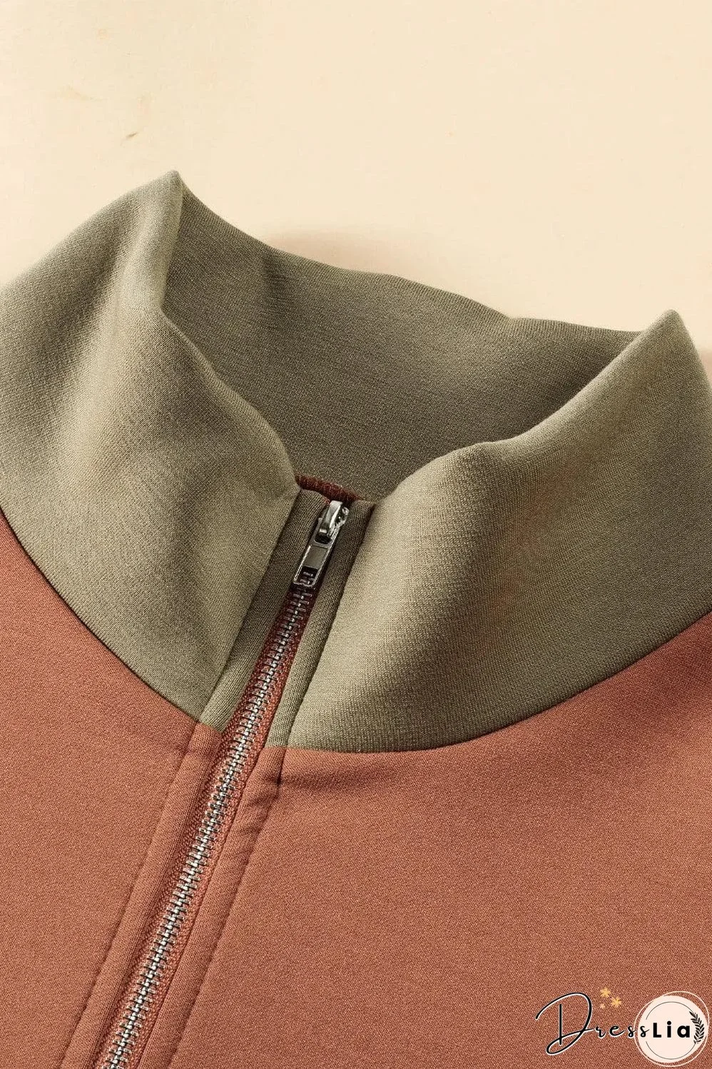 Gold Flame Plus Size Colorblock Exposed Seam Quarter Zip Sweatshirt