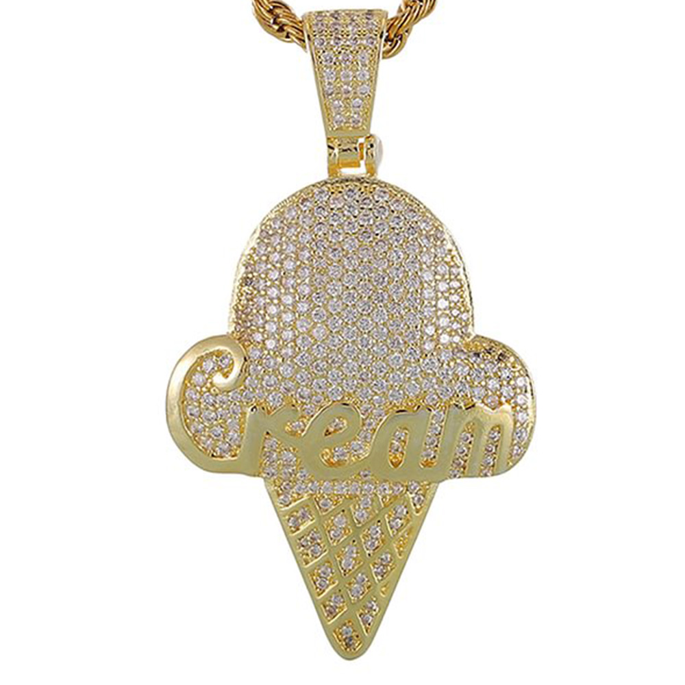 Gold/Silver Ice Cream Iced Out Pave CZ Stone Pendants