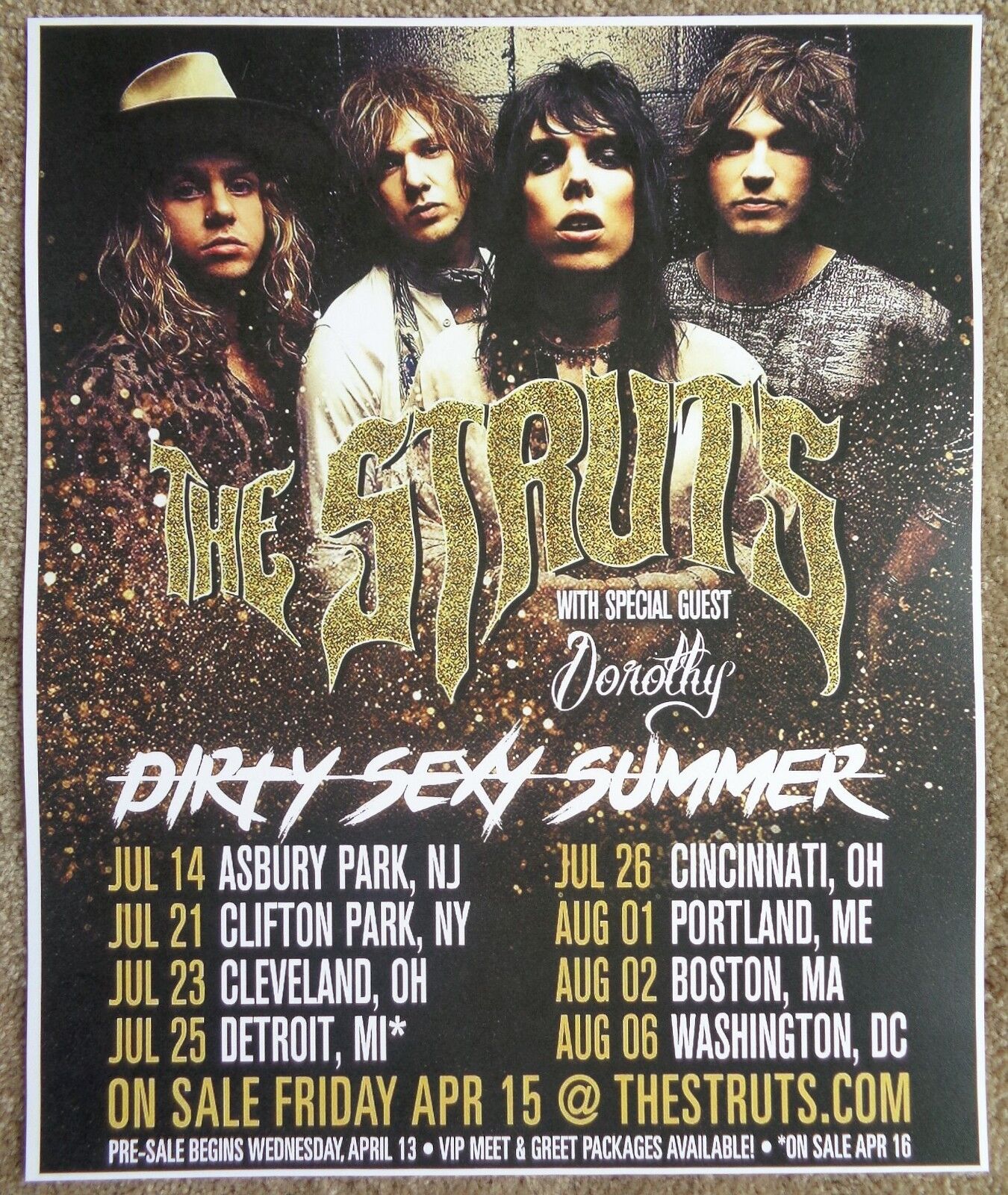 THE STRUTS Tour POSTER 2016 USA Gig Concert 11” by 13 3/8”