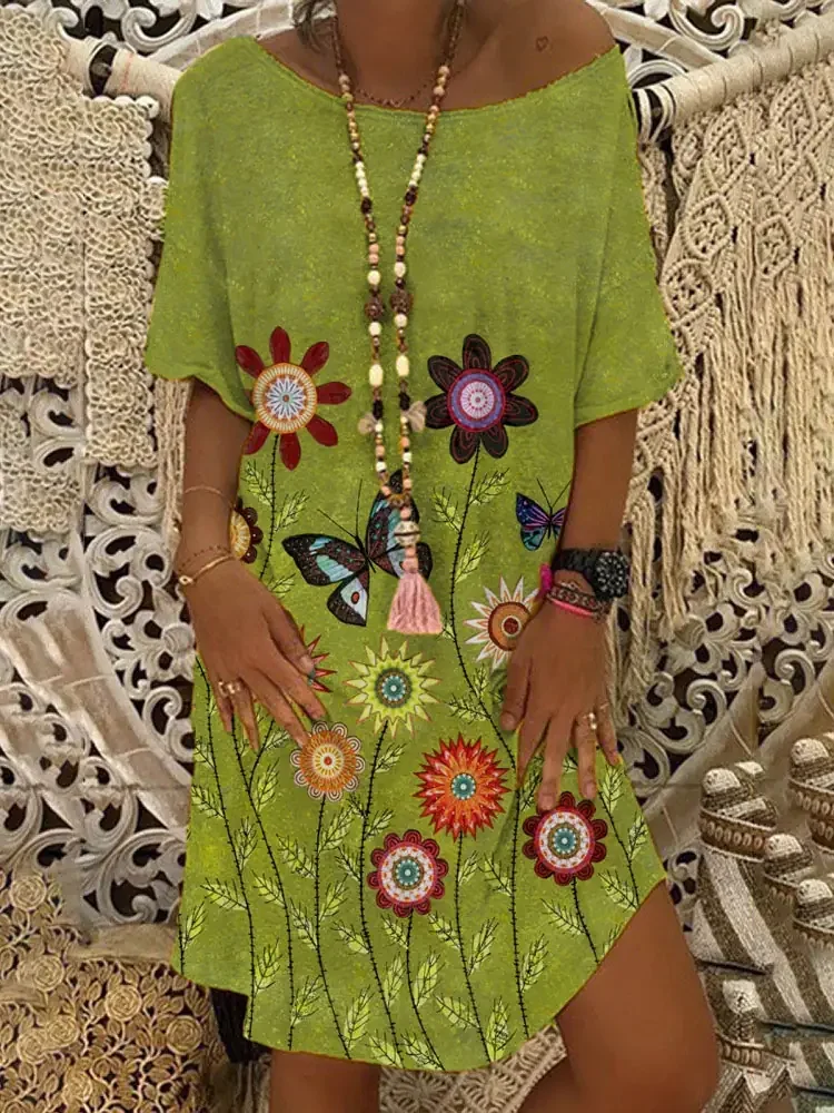 Women's Dress-Butterfly Flower Art Painting
