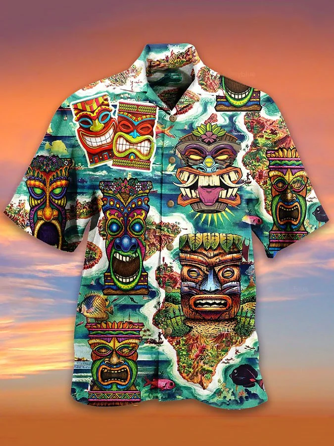 Vintage Print Men's Short Sleeve Hawaiian Shirt