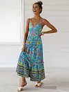 Slit Down Floral Printed V-neck Maxi Dress