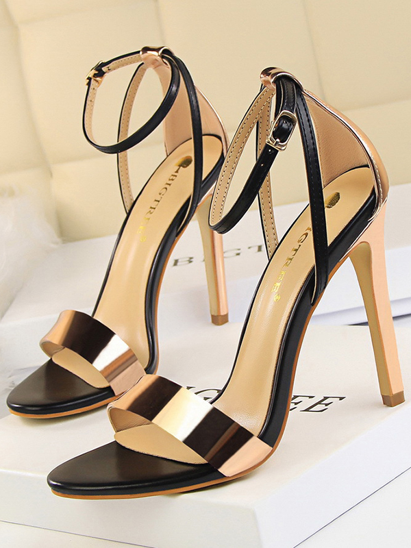 Split-Joint Shiny Open Toe Belt Buckle Sandals Pumps Sandals CHAMPAGNE-40