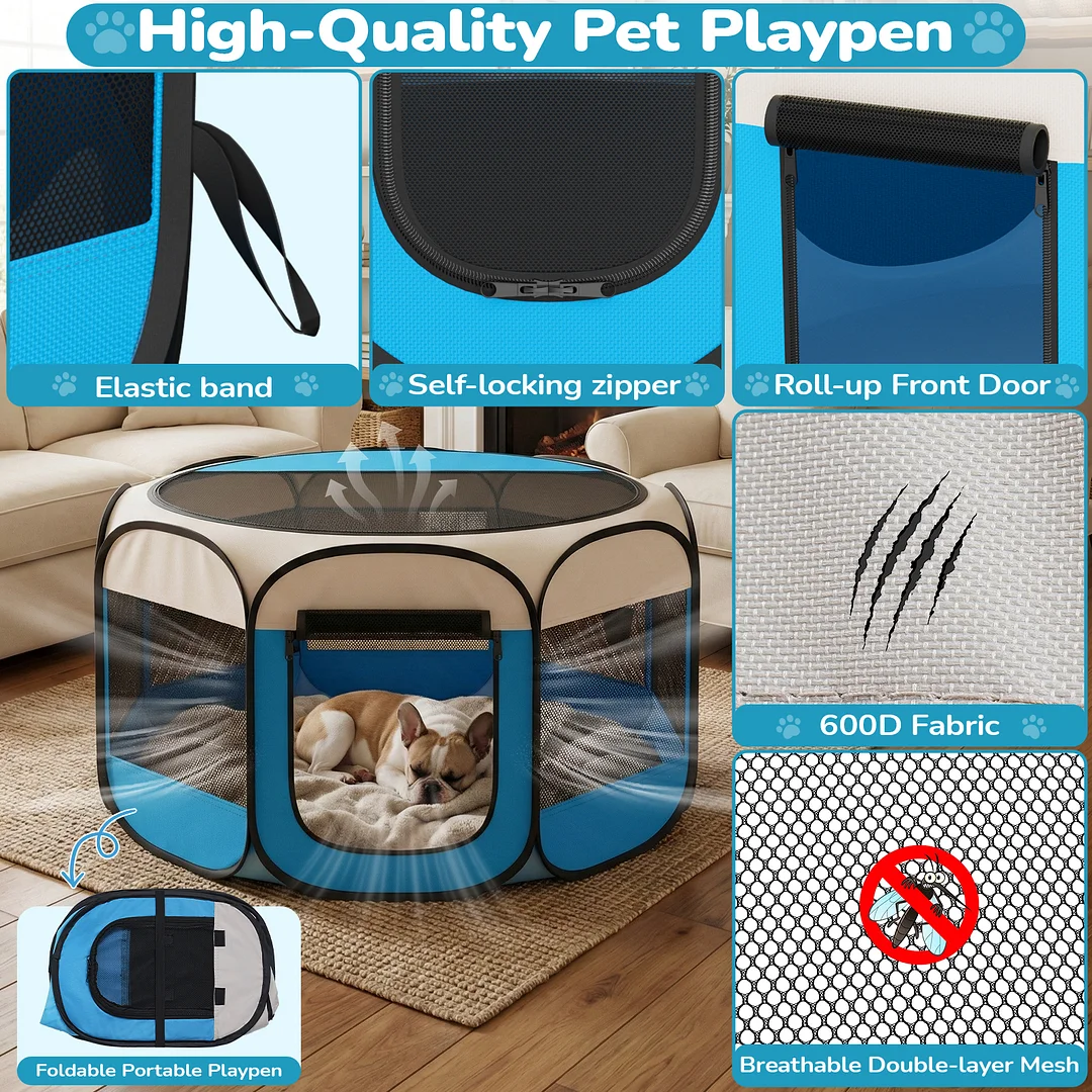  BEBANG Dog Cat Playpen, Dog Crate Tent Cage Indoor/Outdoor, Portable Pop Up Dogs Kennel Playpen for Travel Camping(M)