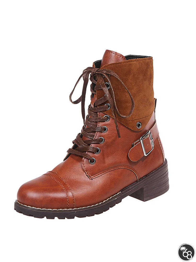 Retro Stitching Lace-up Zipper Boots | 168DEAL