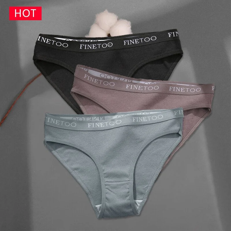 FINETOO 3Pcs/set Colorful Stripes Panties Women's Cotton Briefs M-XL Low-Rise Rainbow Underwear Ladies Underpants Girls Panties