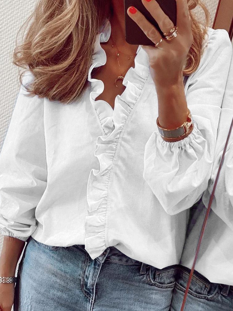 Women Long Sleeve V-neck Graphic Floral Printed Top