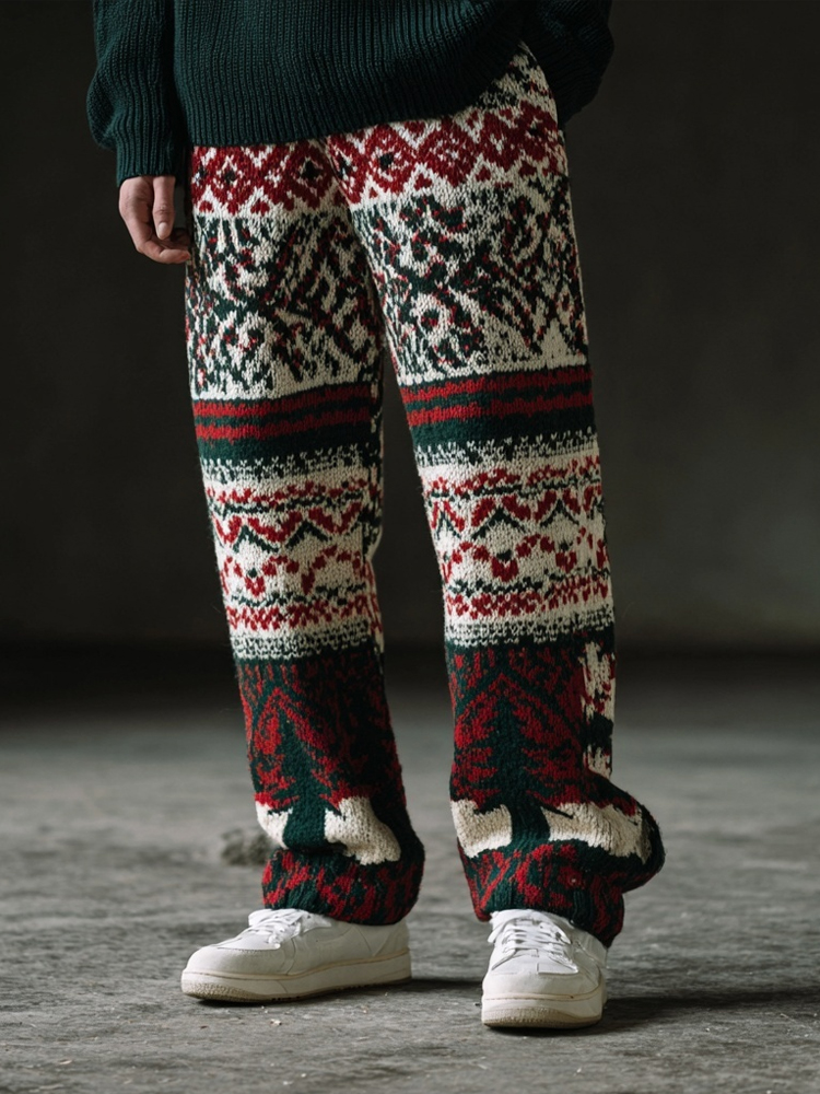 Men's Vintage Christmas Inspired Pattern Cozy Knit Pants elevenforest