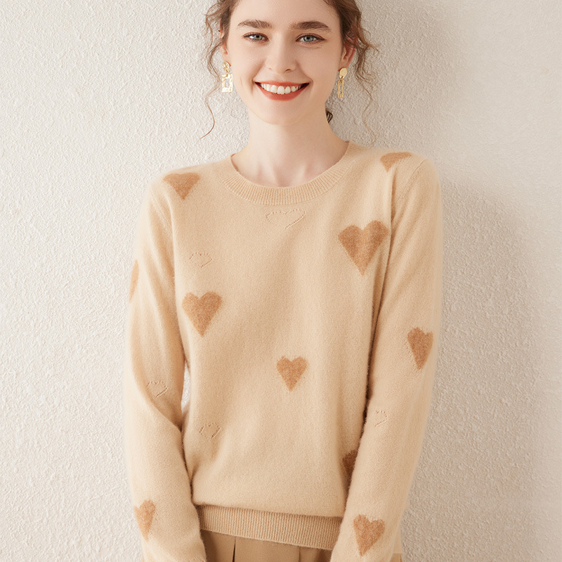 Cute Heart Women's Cashmere Sweater REAL SILK LIFE