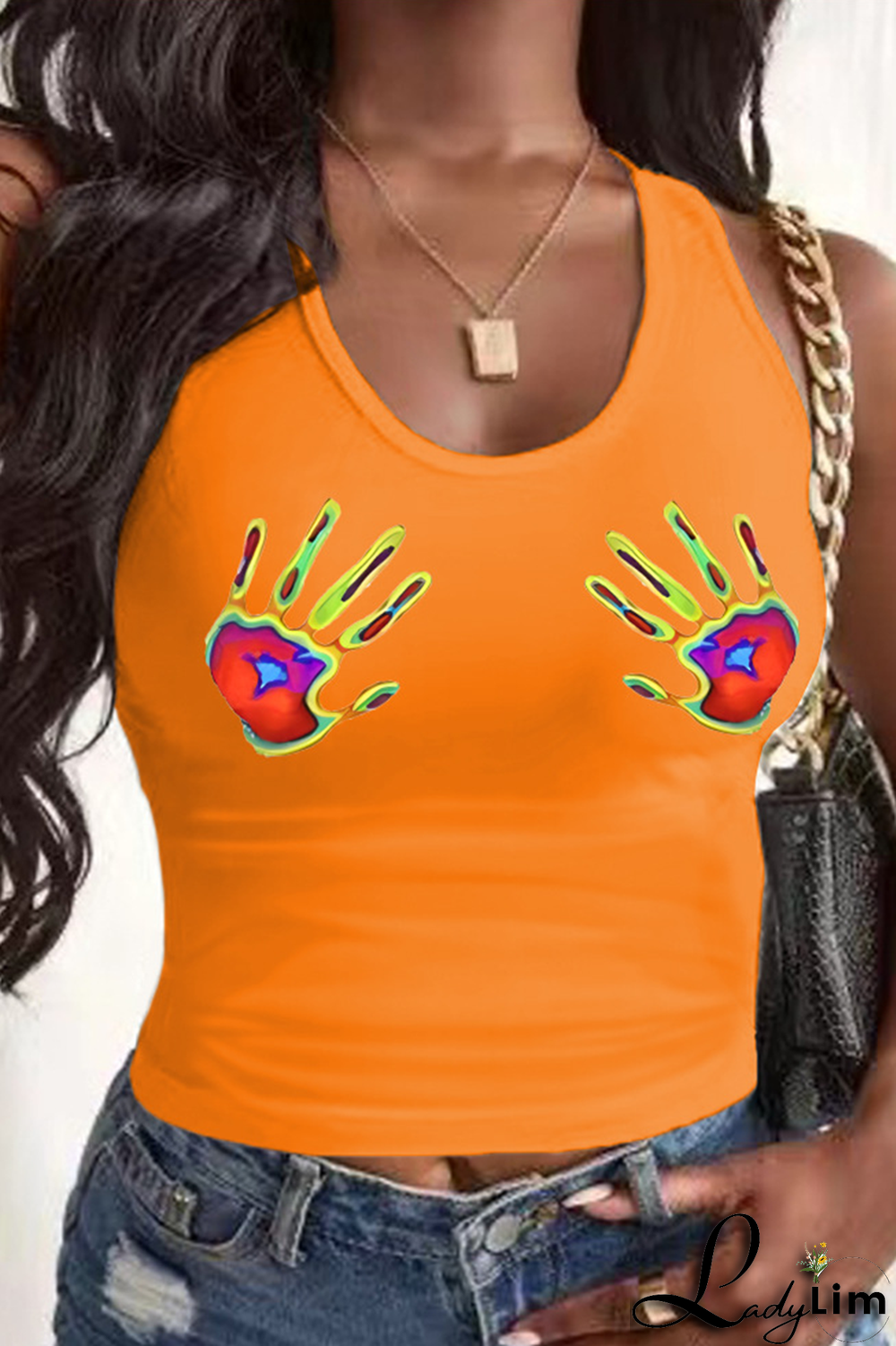 White Casual Print Patchwork U Neck Tops