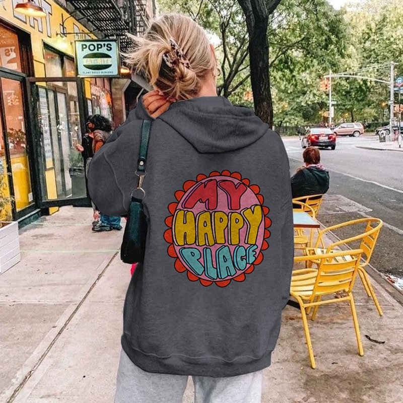   My Happy Place Colorful Letters Printed Casual Hoodie - Neojana