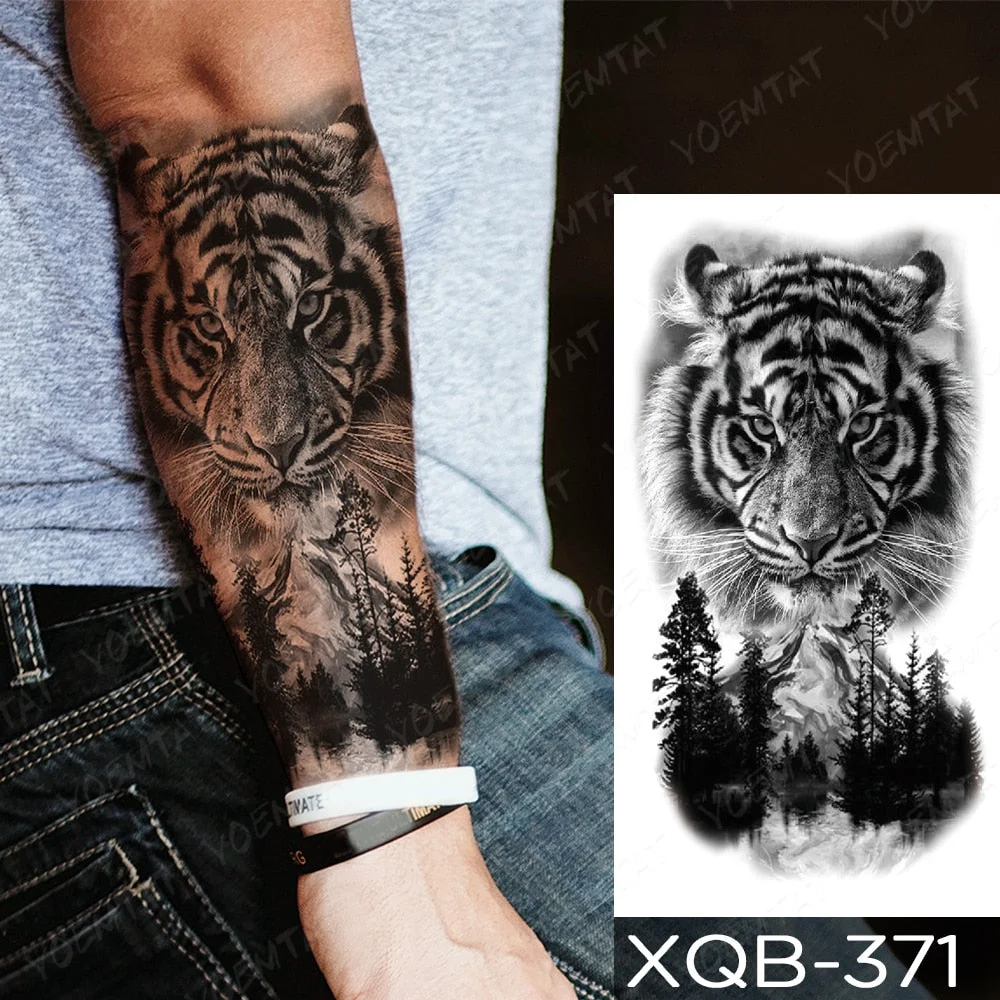Waterproof Temporary Tattoo Sticker Sword Prajna Flowers Tattoos Indian Eagle Dragon Tiger Body Art Arm Fake Sleeve Tatoo Women