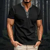 Cotton Blend Men's Short Sleeve Henley T-Shirt with Contrast Stitching and Button Placket by Inlyline