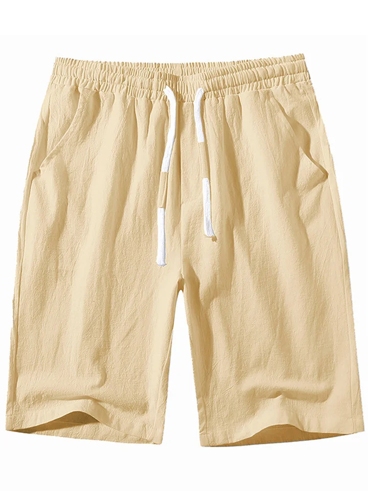 Men's Shorts Linen Shorts Summer Shorts Beach Shorts Drawstring Elastic Waist Plain Comfort Breathable Outdoor Daily Going out Linen / Cotton Blend Fashion Casual Black White-Cosfine